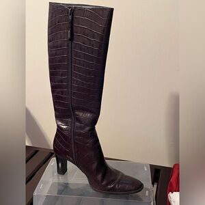 Ralph Lauren Brown Croc-Embossed leather Heeled Boots